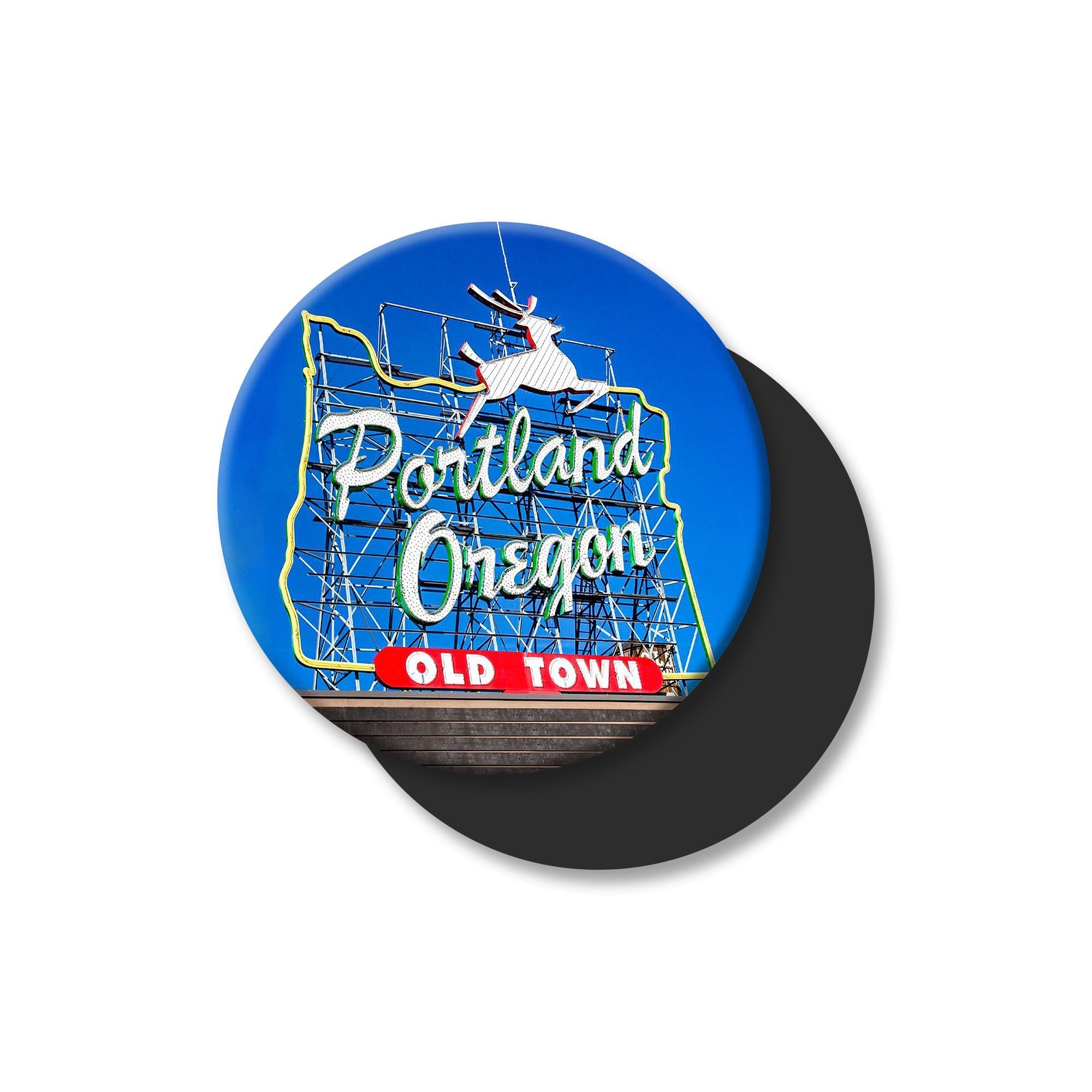 White Stag Sign Circle Magnet - Magnets - Hello From Portland
