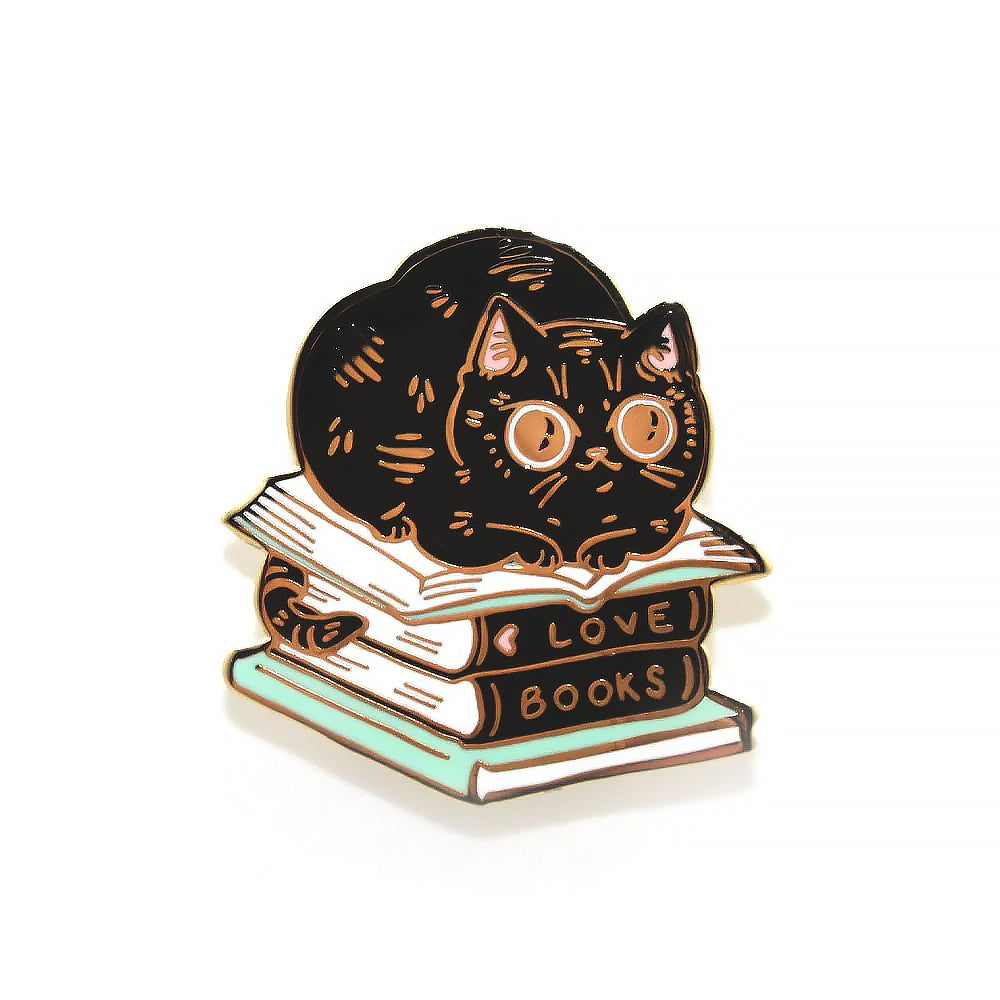 Book Stack Cat Pin