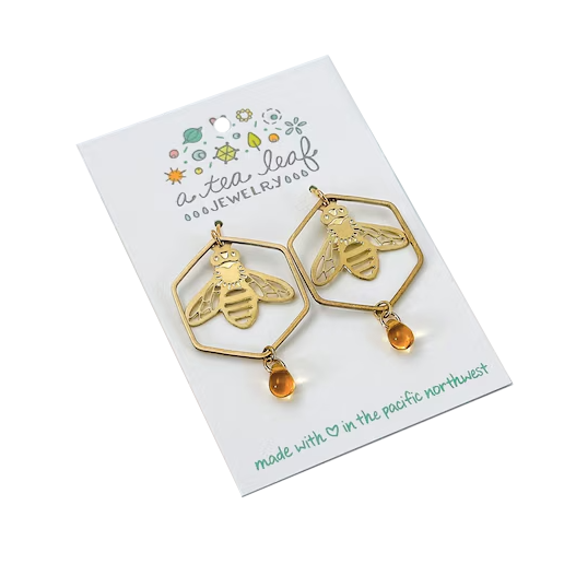 Honeybee &amp; Hexagon Honeydrop Earrings