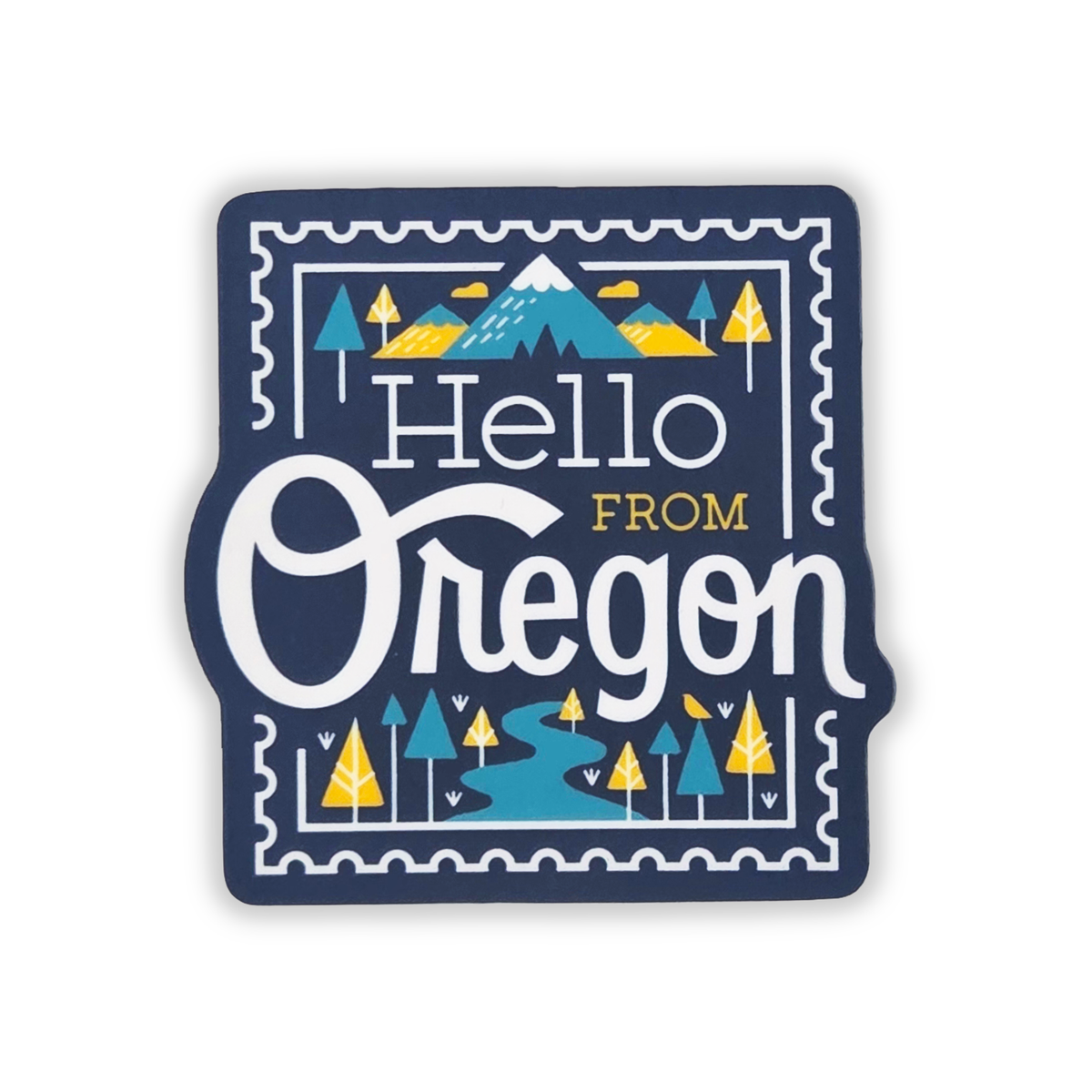 Hello From Oregon Stamp Sticker | Navy