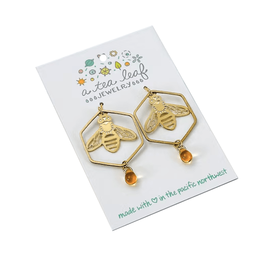 Honeybee &amp; Hexagon Honeydrop Earrings - Jewelry - Hello From Portland