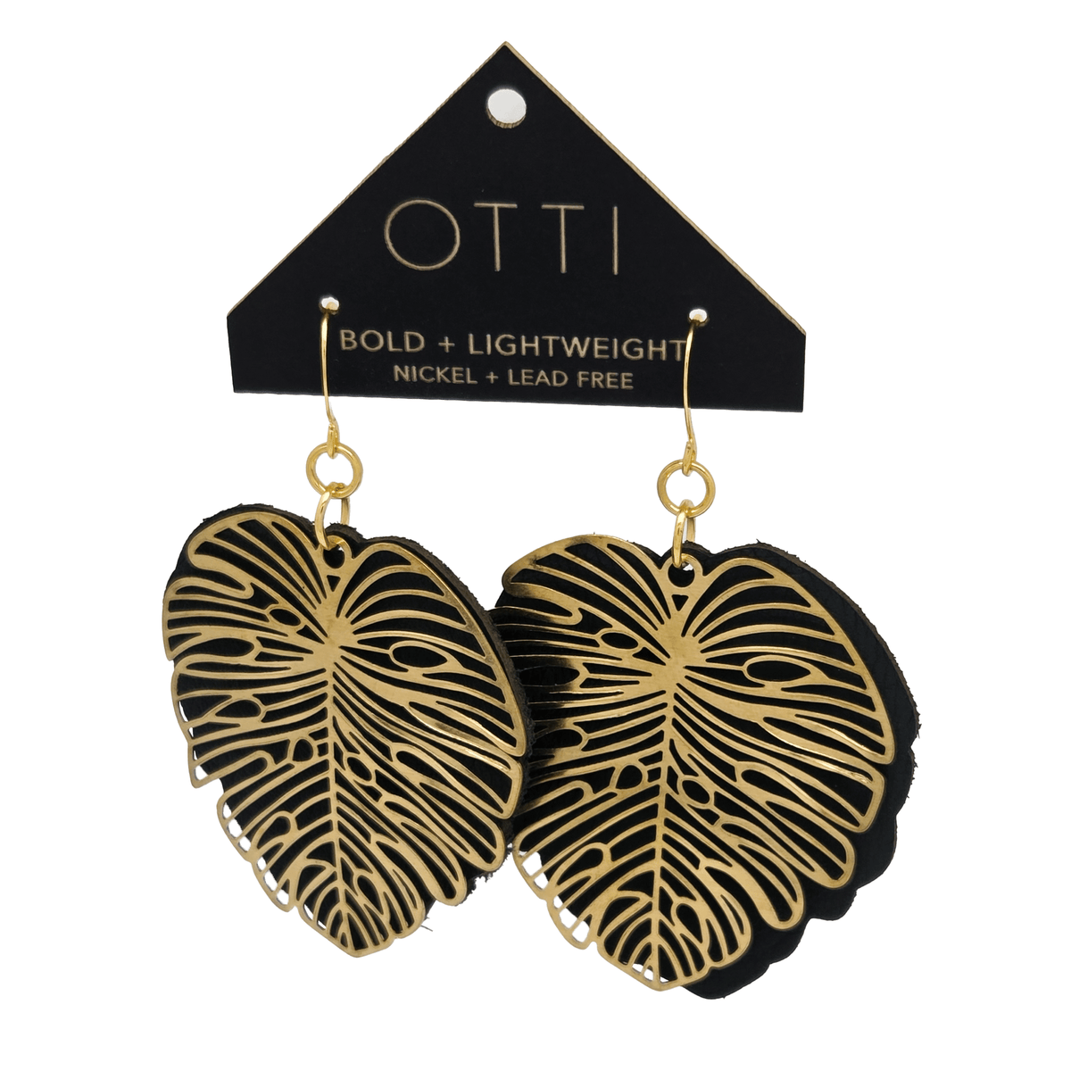 Leather &amp; Brass Monstera Earrings - Jewelry - Hello From Portland