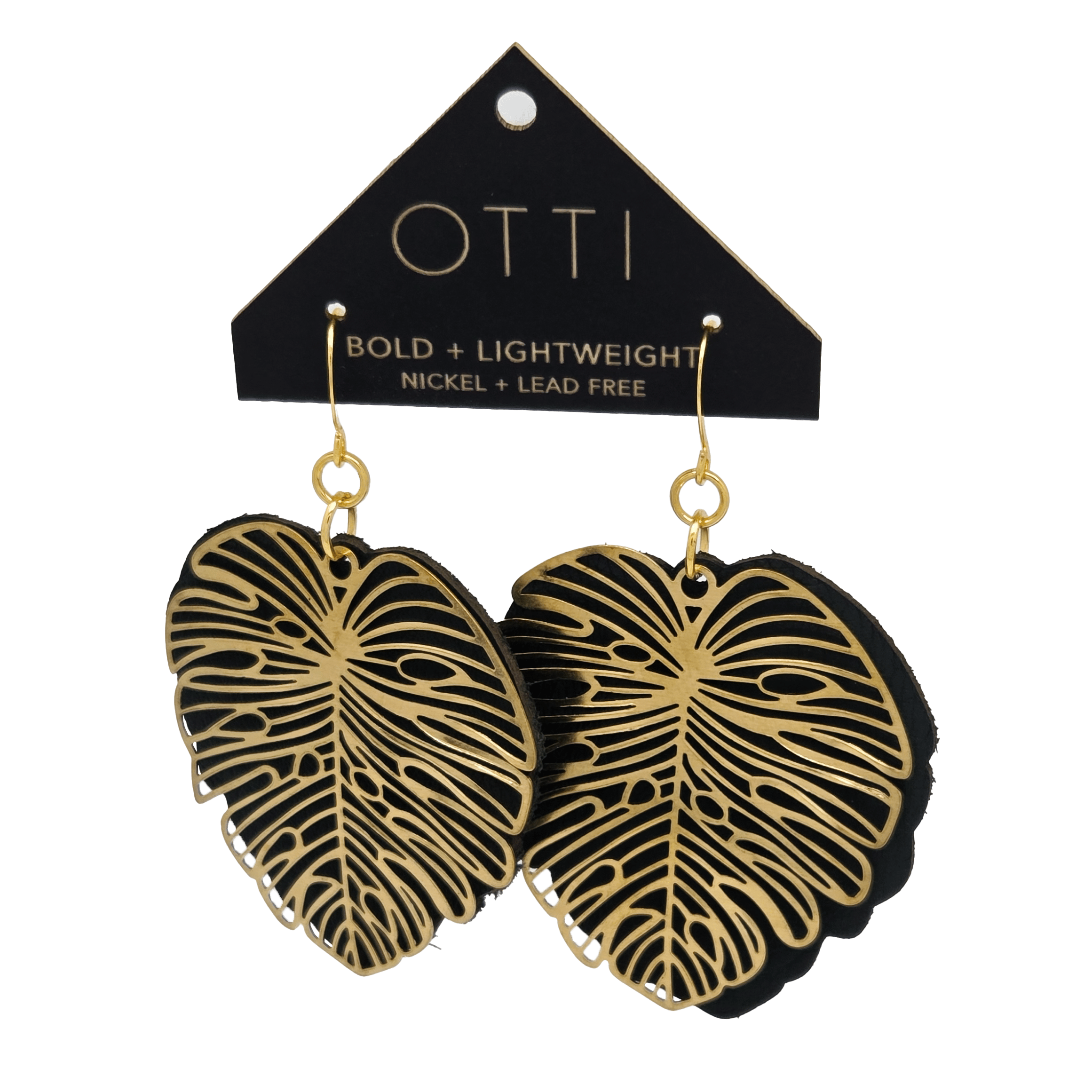 monstera earrings Leather & Brass Monstera Earrings