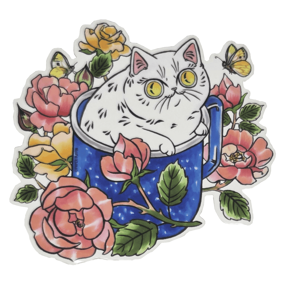 Rose Cup Cat Sticker - Stickers - Hello From Portland