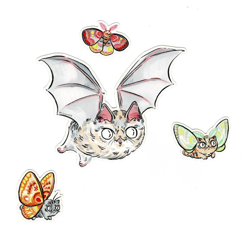 Bat Cat and Moths Sticker Pack - Hello From Portland