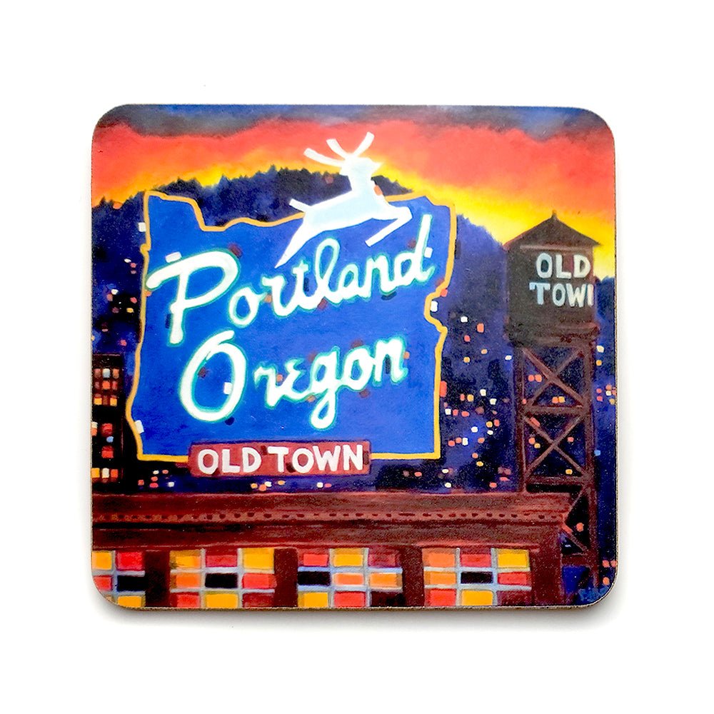 White Stag Sign Coaster - Coaster - Hello From Portland